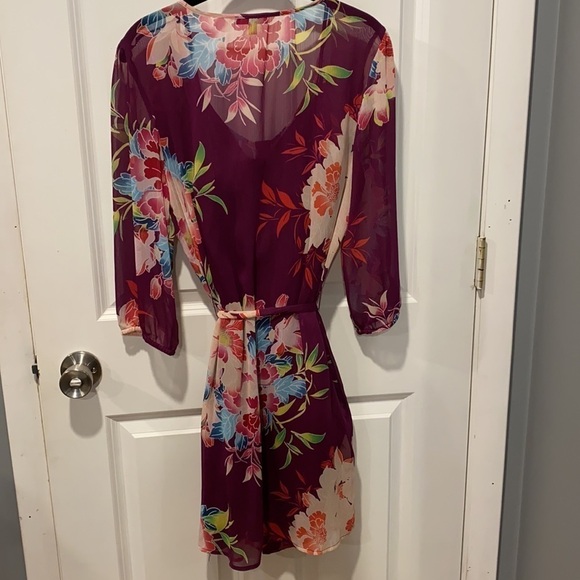 Express Floral Sheer Belted Button Down Shirt Dress EUC - Picture 10 of 10